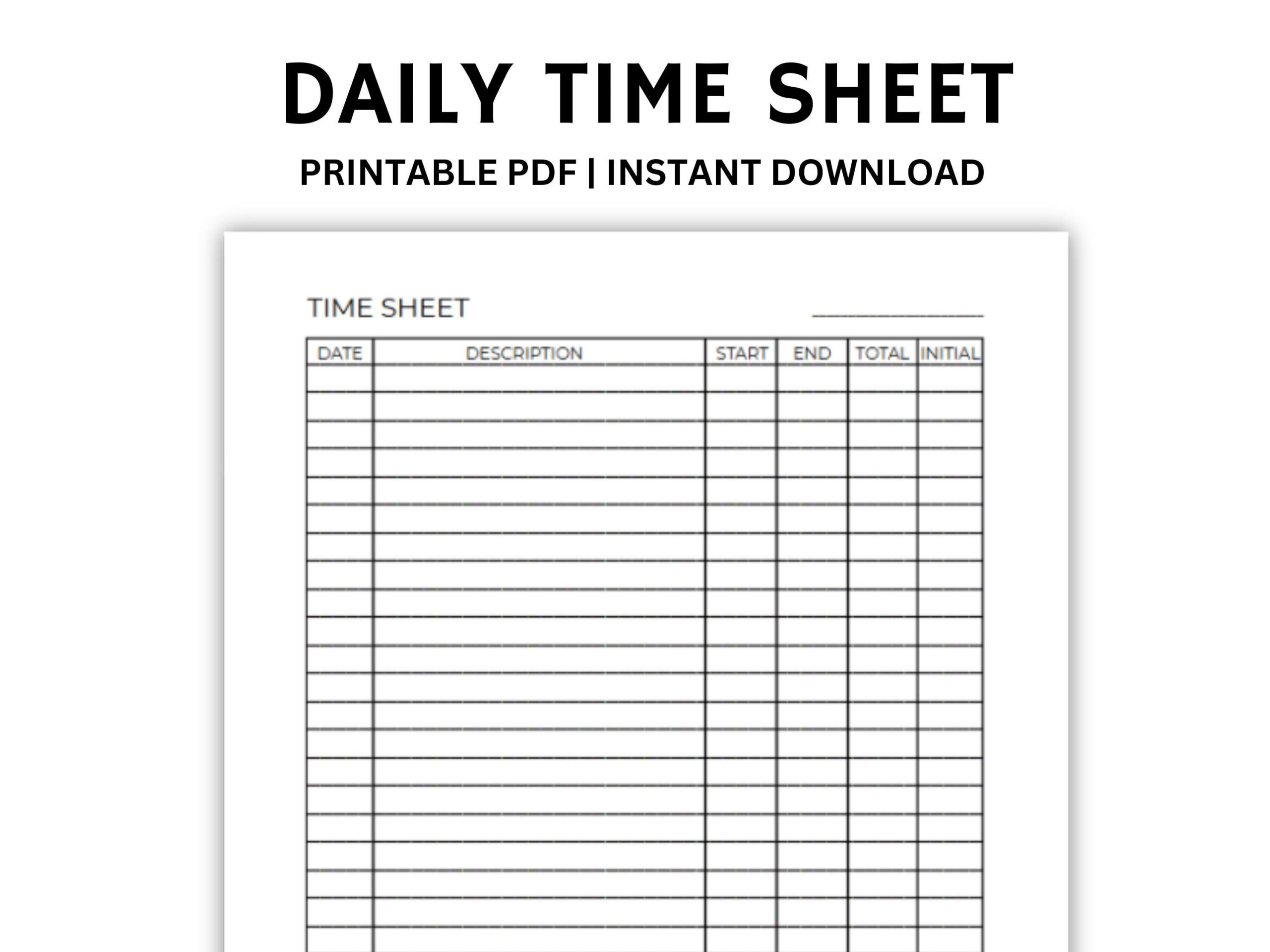 Daily Time Sheet Log, Printable Pdf, Employee Work Hours Log pertaining to Printable Daily Time Sheet