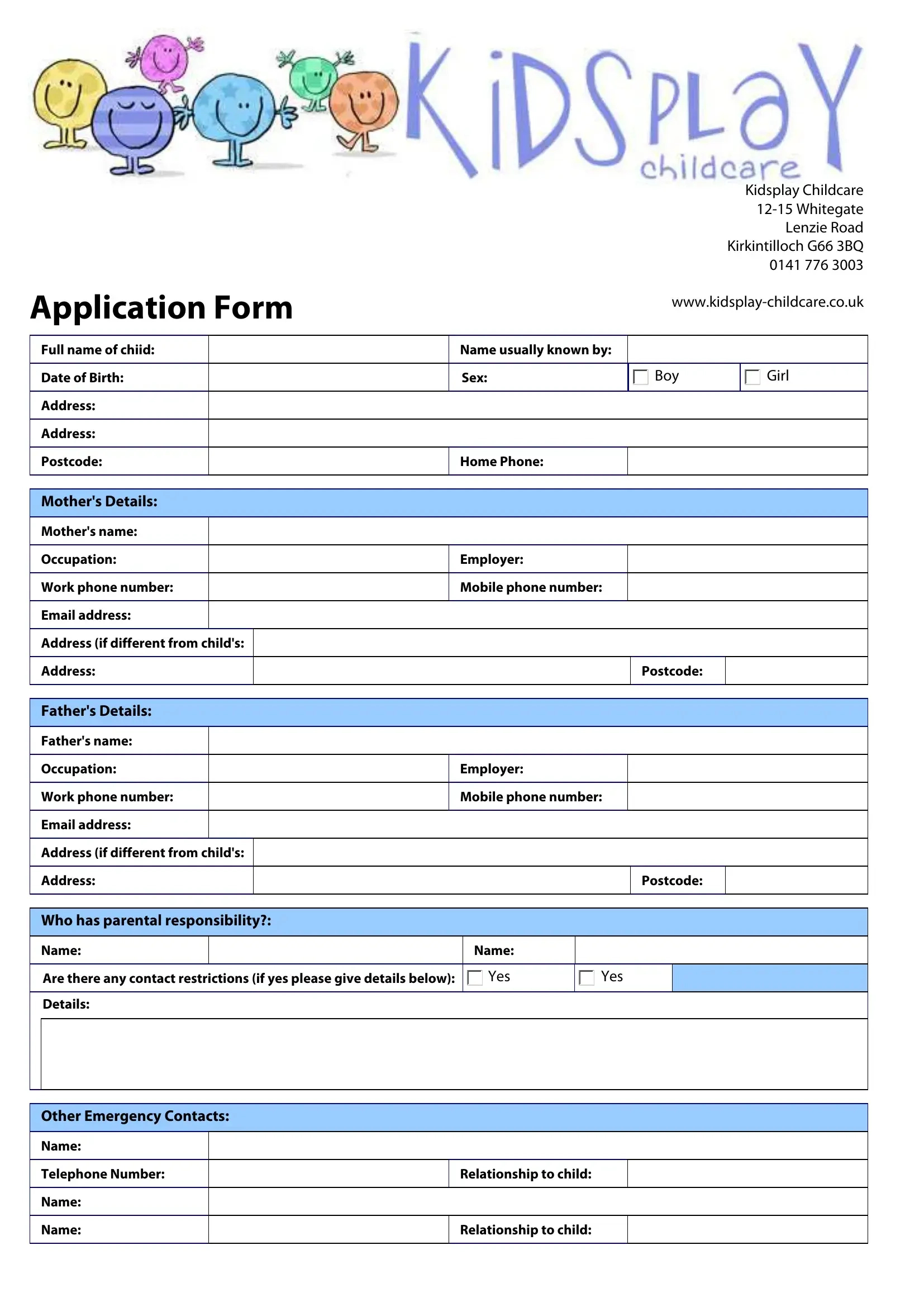Daycare Registration Form ≡ Fill Out Printable Pdf Forms Online for Printable Daycare Application Form For Parents