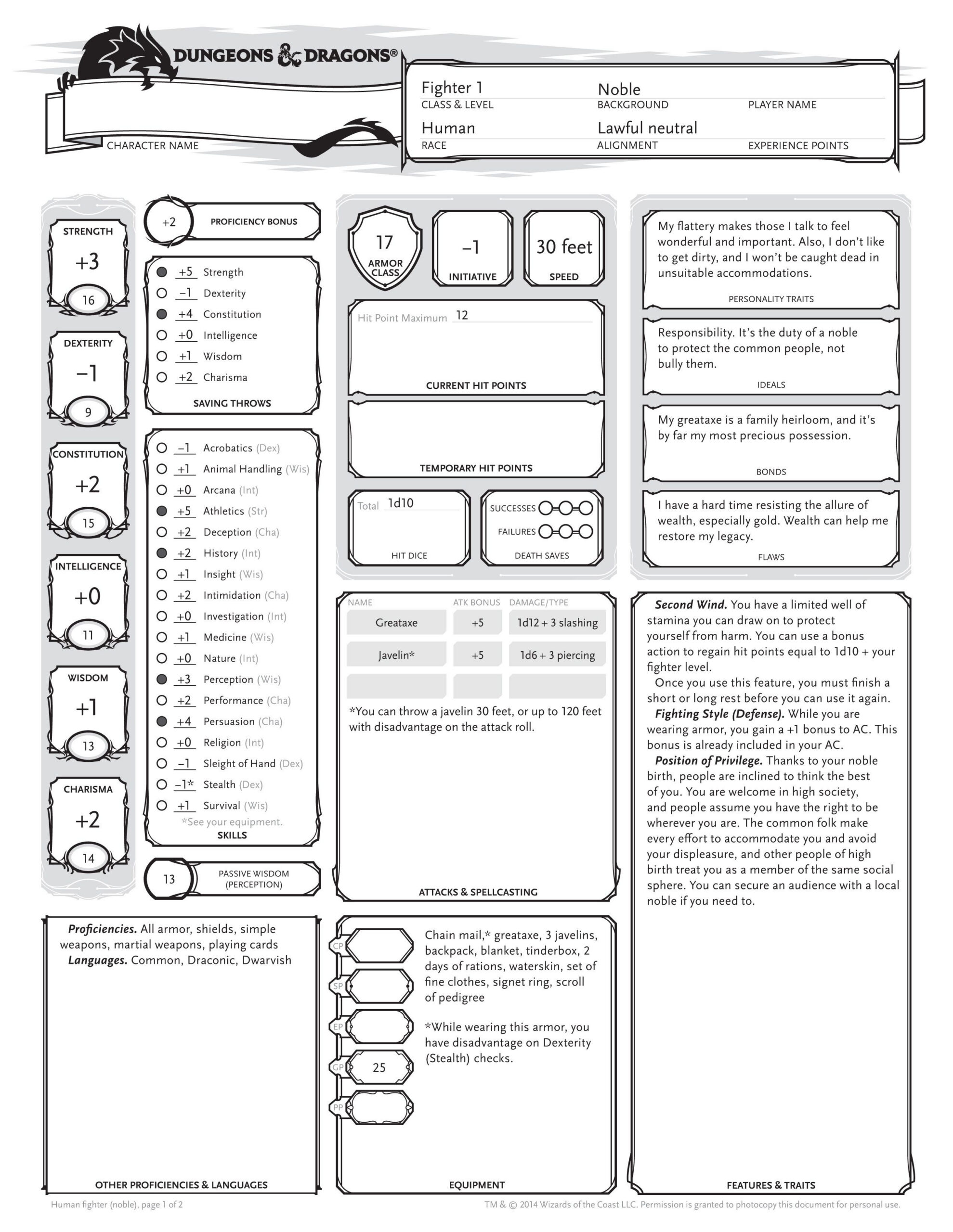 D&amp;D Character Sheets inside Dungeon And Dragons Character Sheet Printable