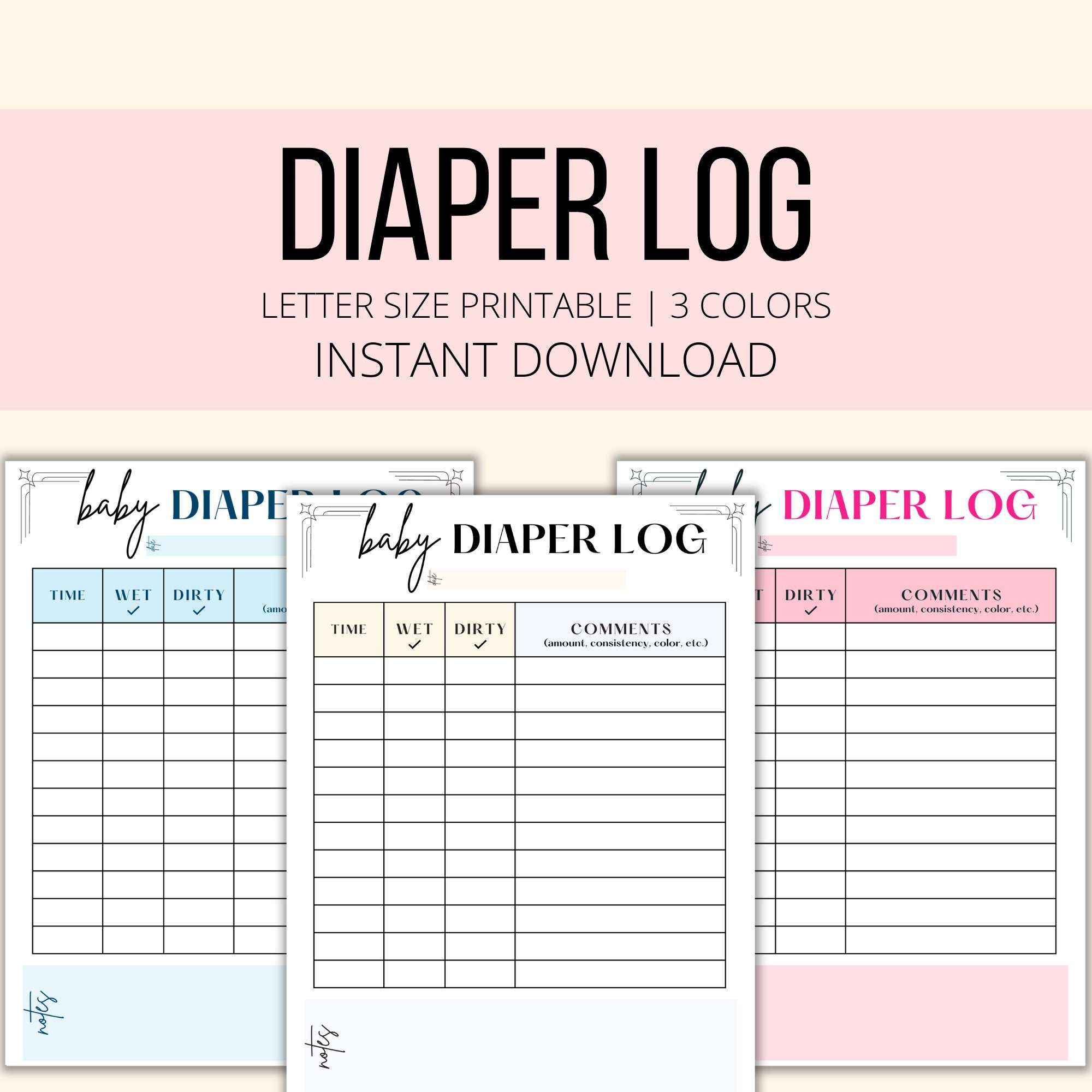 Diaper Log Printable, Baby Diaper Change Tracker Planner Pdf with regard to Daycare Printable Diaper Change Log