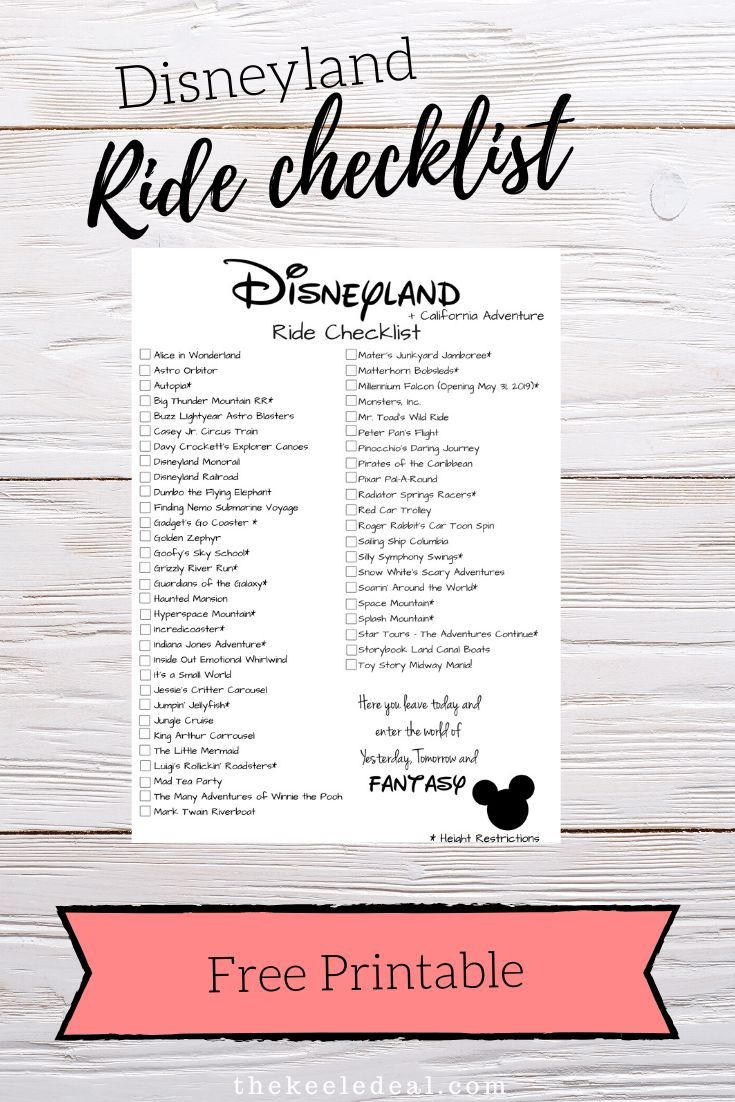 Disneyland Ride Checklist | Free Printable with regard to Printable List Of Disneyland Rides