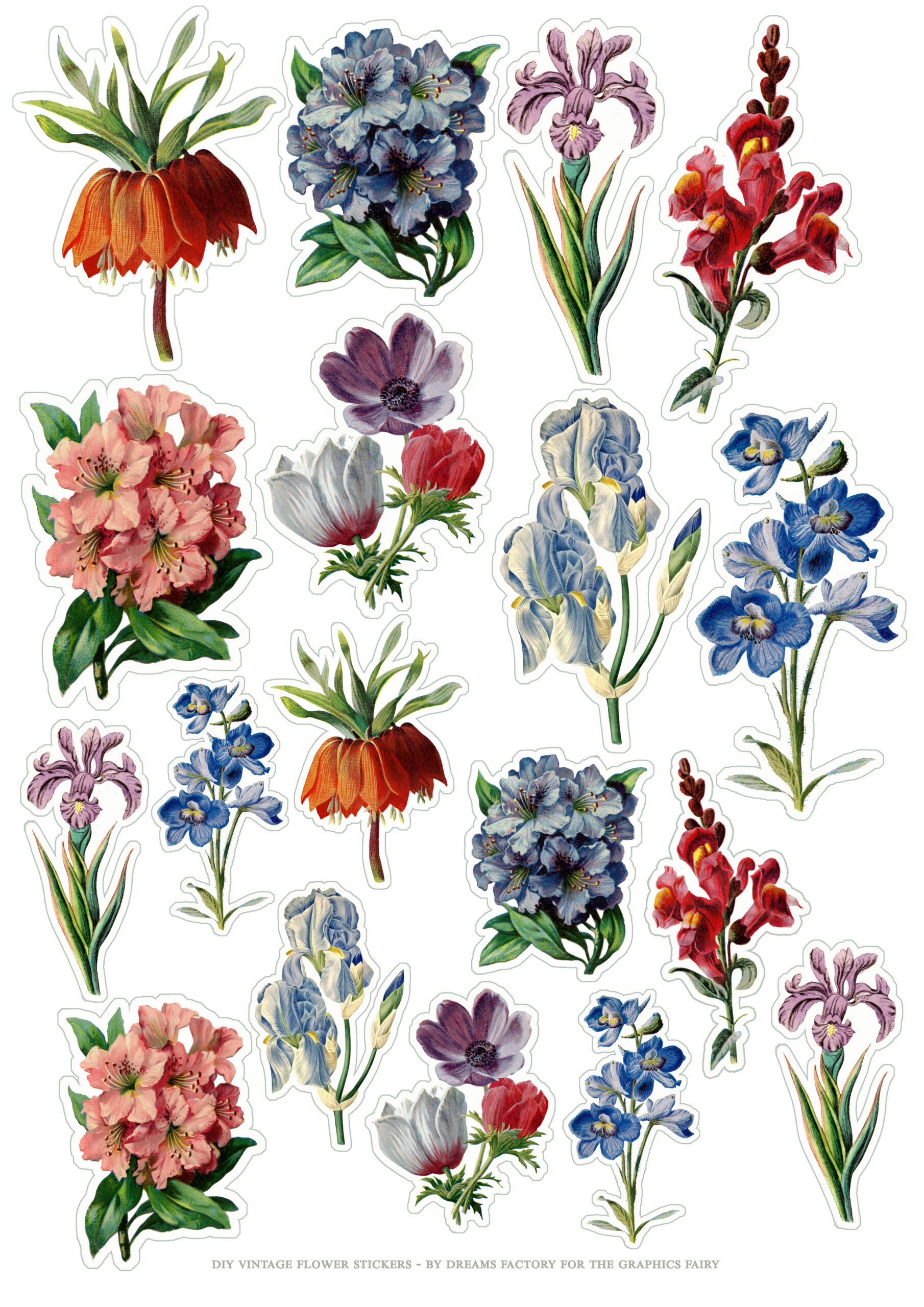 Diy Vintage Flower Stickers - The Graphics Fairy with Free Printable Images Of Flowers