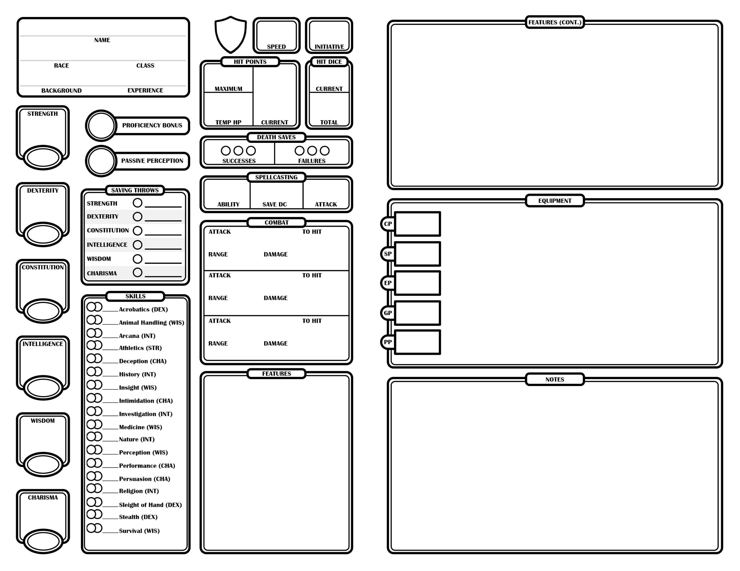 Dnd 5E Character Sheet: Compact Half Sheet - Etsy for Dungeon And Dragons Character Sheet Printable