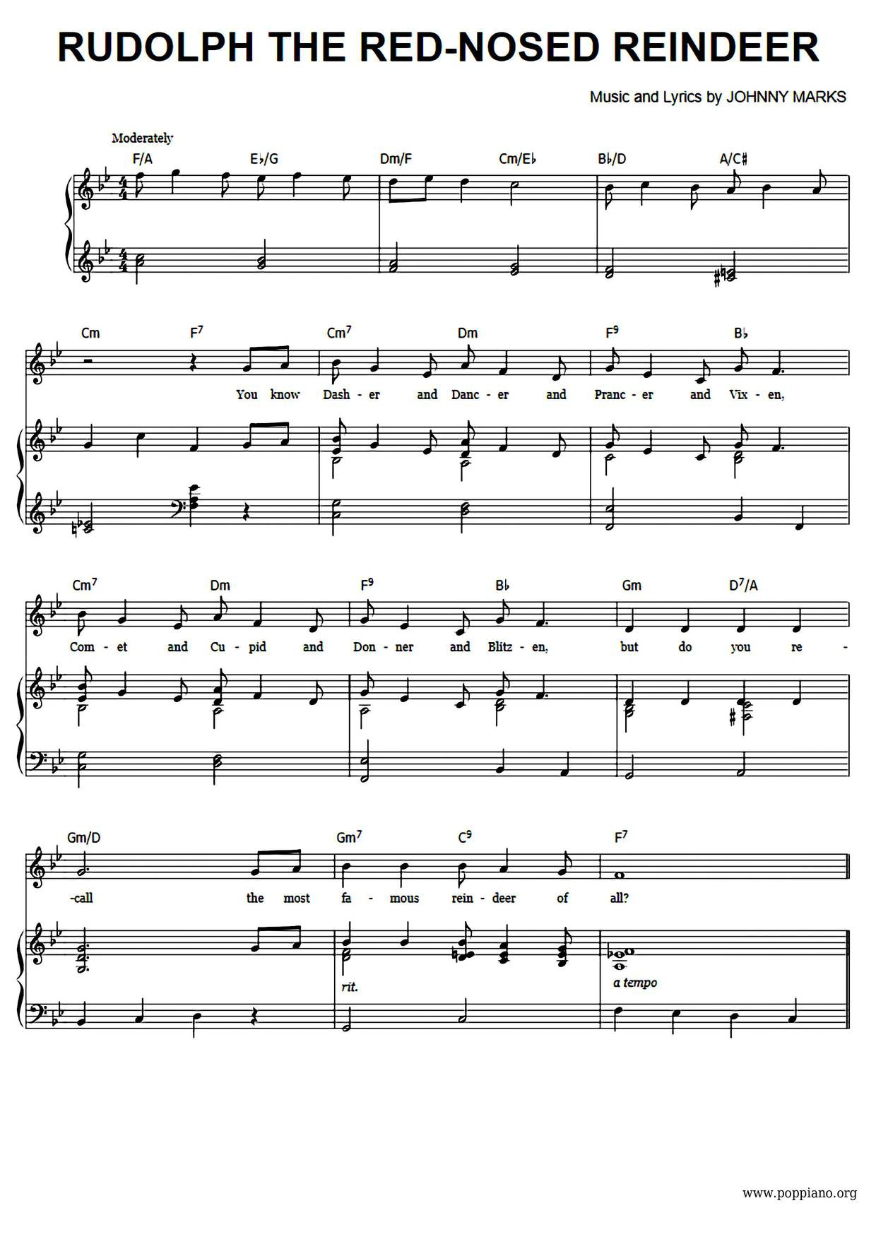 ☆ Christmas-Rudolph The Red-Nosed Reindeer Sheet Music Pdf regarding Free Printable Rudolph The Red Nosed Reindeer Sheet Music Free