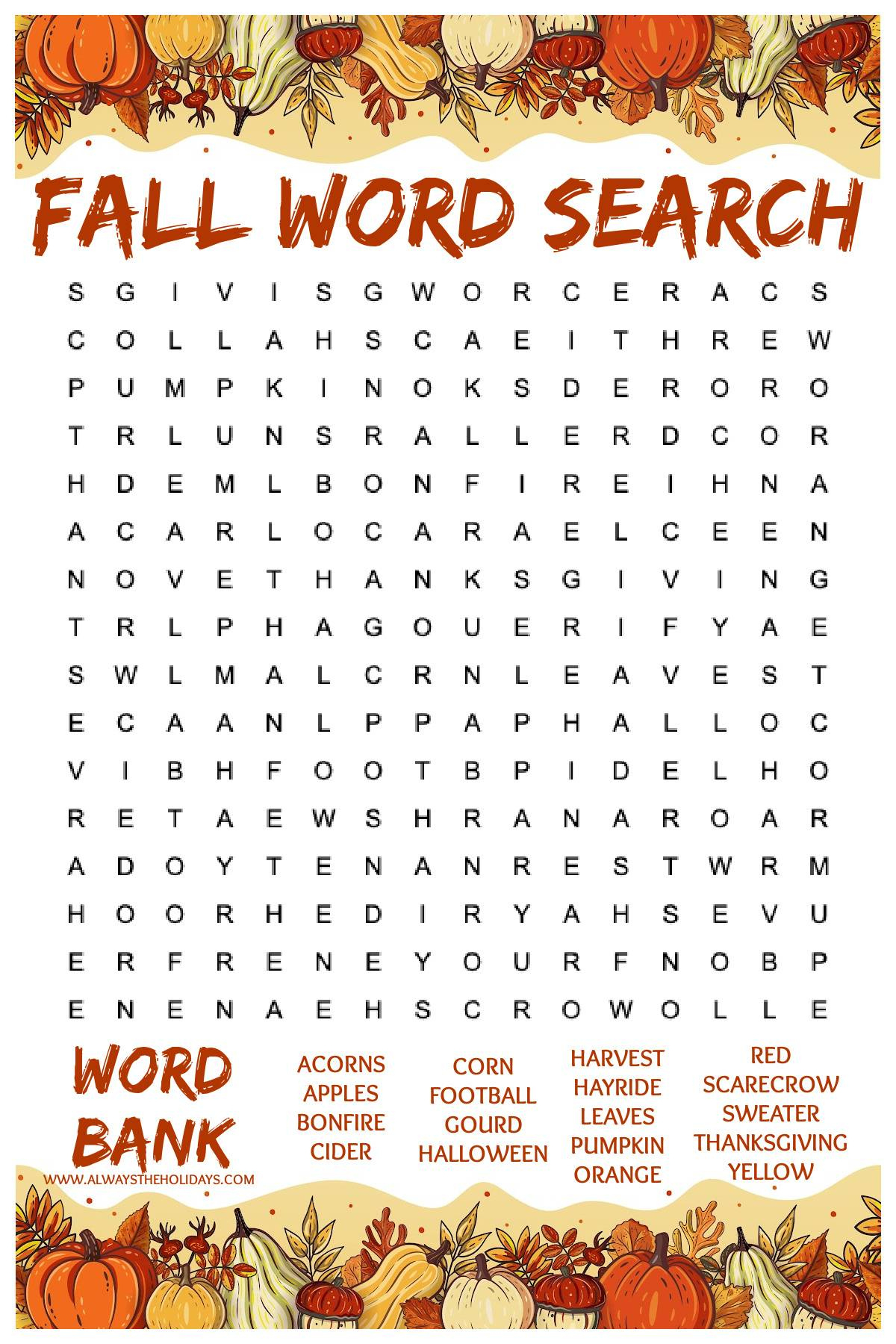 Easy Fall Word Search Printable - Free Word Find With Answers intended for Fall Word Search Puzzles Printable