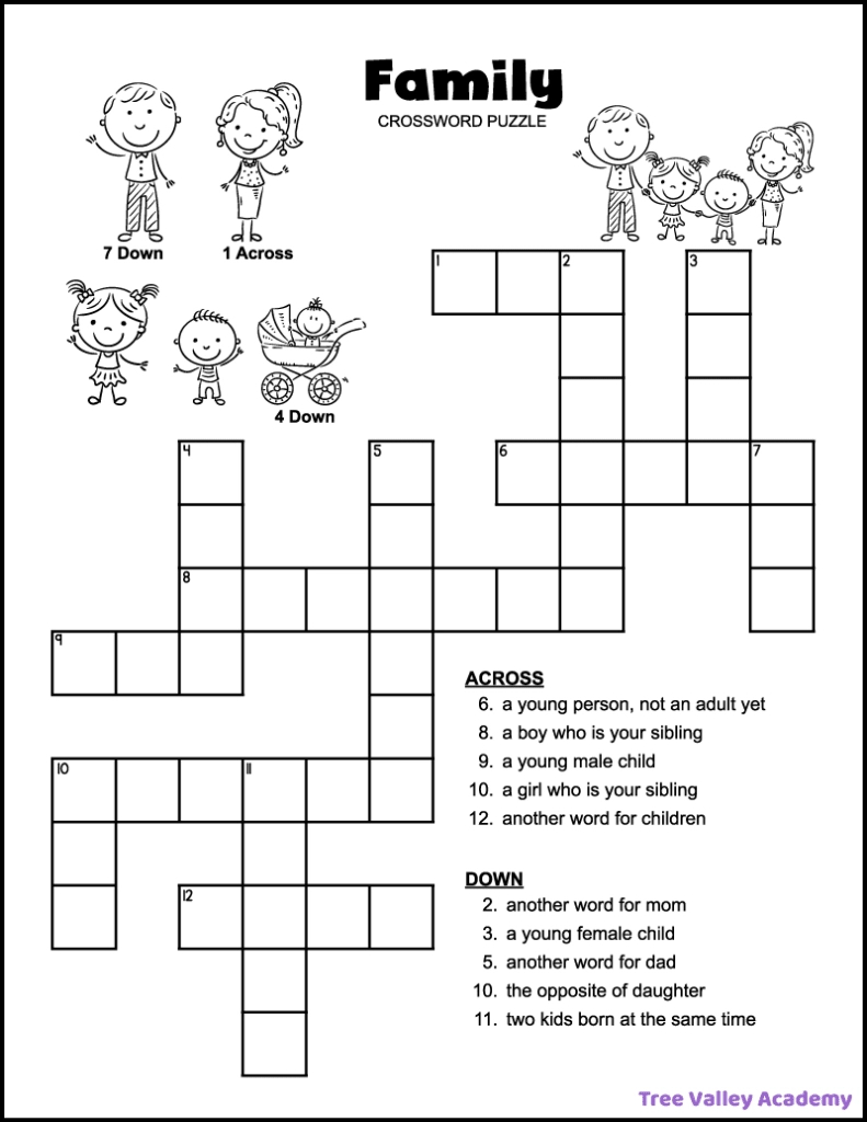Easy Family Crossword Puzzle - Tree Valley Academy intended for Printable Crossword Puzzles For Kids