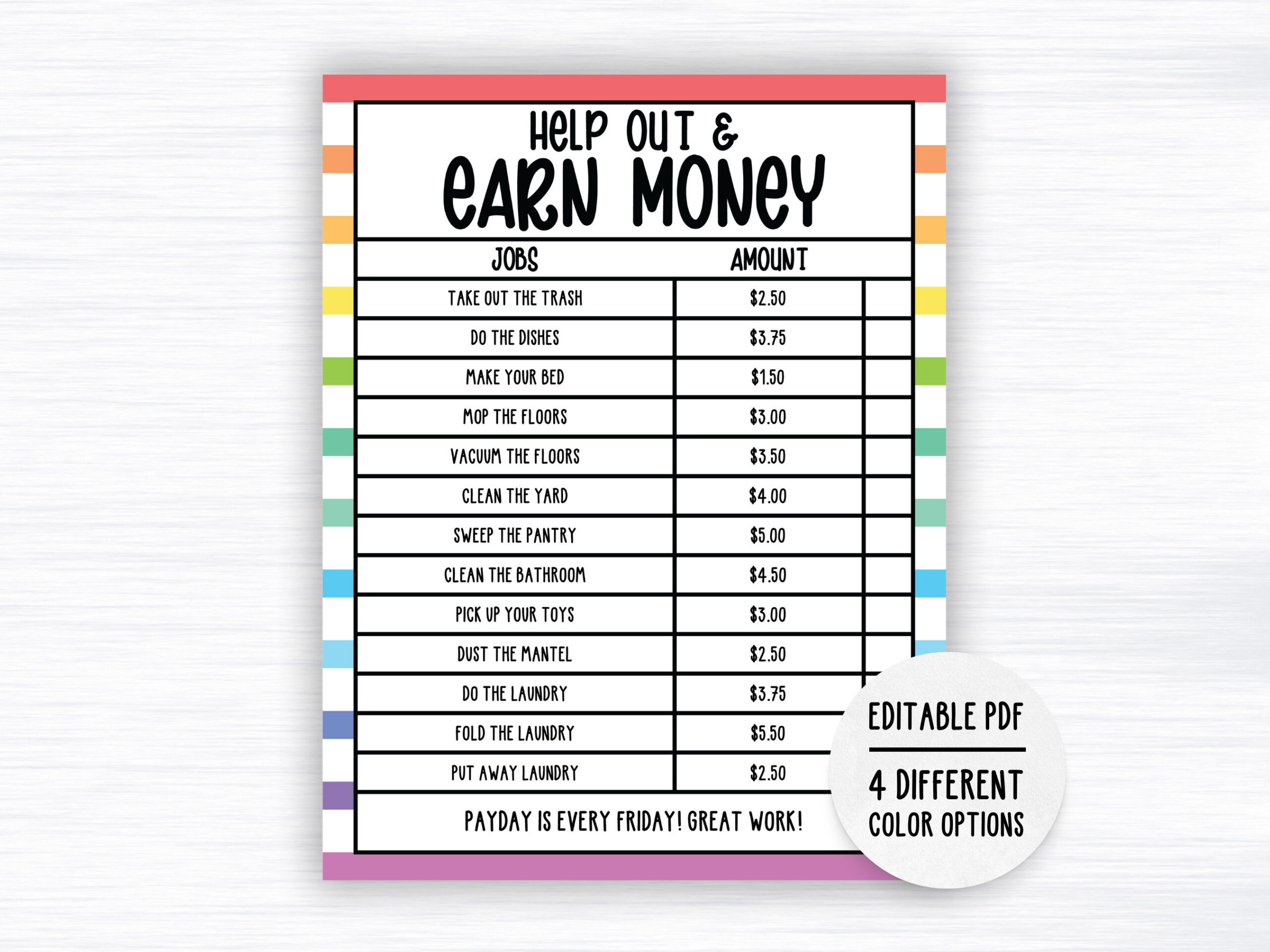 Editable How To Earn Money Chore Chart, Allowance Chore Chart For with Printable Chore Chart with Prices