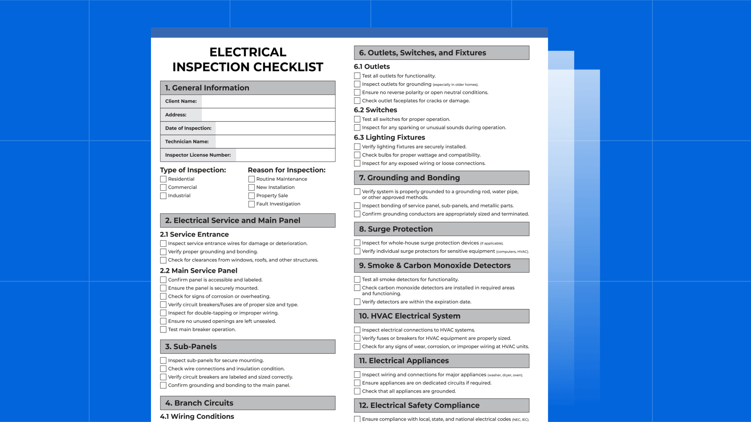 Electrical Inspection Checklist: Free Pdf Download pertaining to Printable Free Electrical Inspection Forms