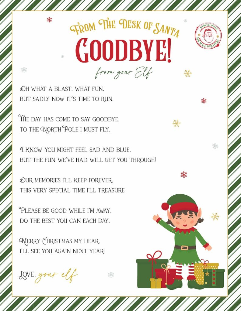 Elf On The Shelf Arrival And Goodbye Letters, Free Printable Set inside Goodbye Elf Letter Free Printable