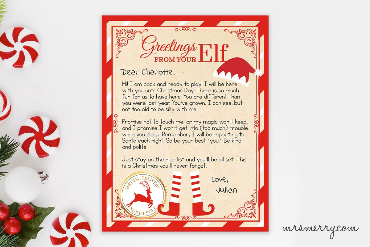 Elf On The Shelf Arrival Letter Personalized Printable | Mrs. Merry throughout Printable Arrival Letter From Elf On The Shelf