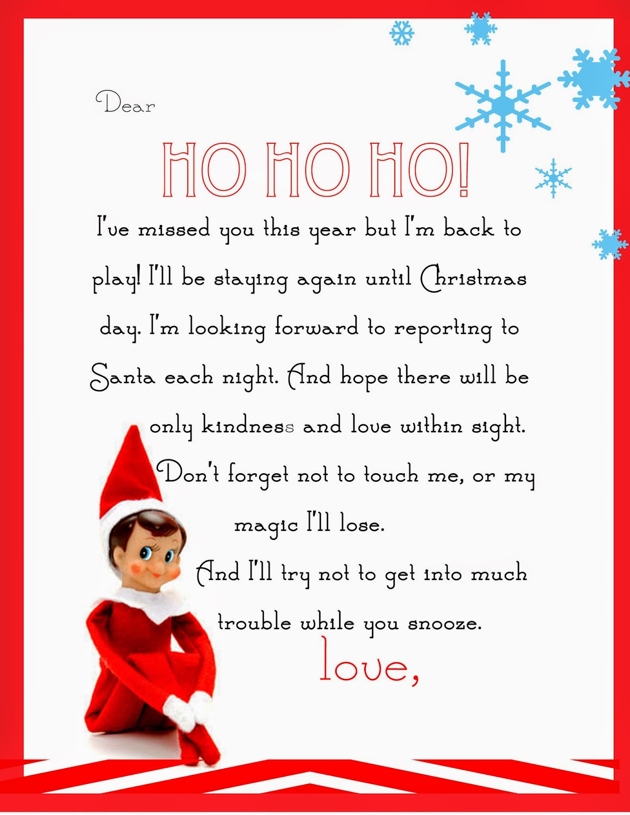 Elf On The Shelf Letter {Free Printable} in Free Printable Elf Letter Template