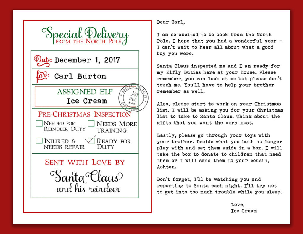 Elf Return Letter Free Printable - Free Editable Arrival Letter within Free Printable Elf On The Shelf Pajamas Letter