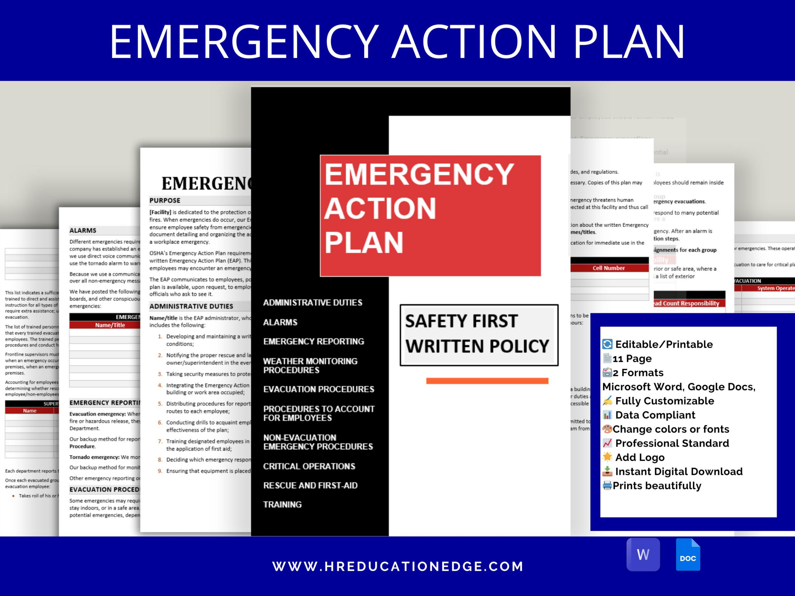 Emergency Action Plan Template: Workplace Safety, Osha Compliance regarding Printable Osha Emergency Action Plan Template