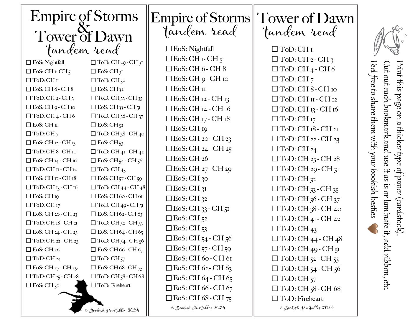 Empire Of Storms And Tower Of Dawn Tandem Read Bookmarks Printable Pdf - Bookish Printables intended for Throne of Glass Tandem Read Printable Free Download