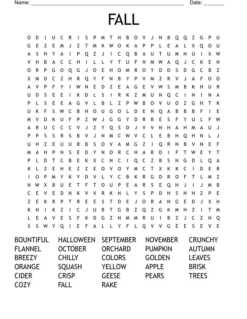 Fall Word Search - Wordmint pertaining to Fall Word Search Puzzles Printable
