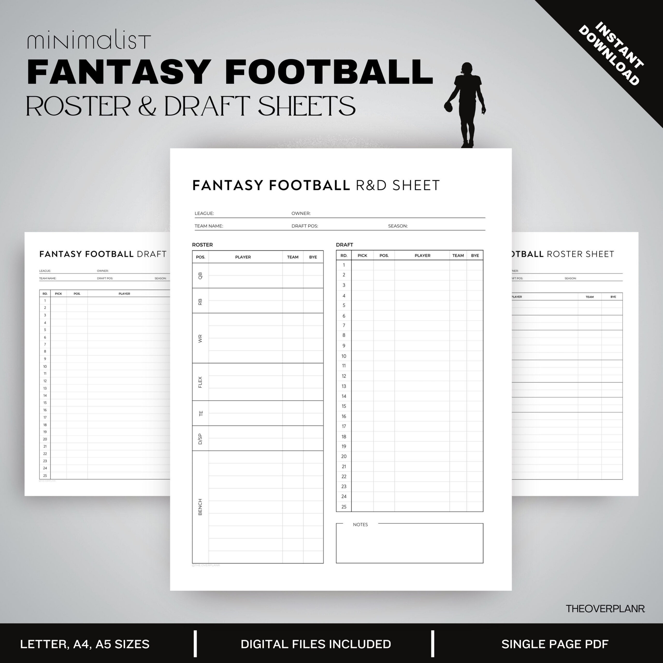 Fantasy Football Draft Kit: Printable Roster & Cheat Sheet in Printable Fantasy Football Draft Sheet