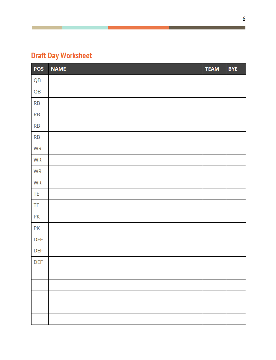 Fantasy Football Draft Packet — Fandraft in Printable Fantasy Football Draft Sheet