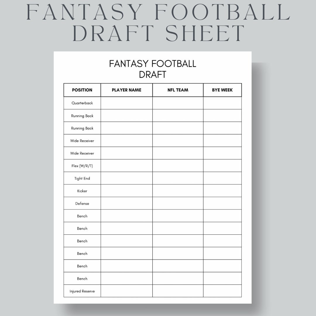 Fantasy Football Draft Sheet: Us Letter, A4, A5 (Instant Download regarding Printable Fantasy Football Draft Sheet