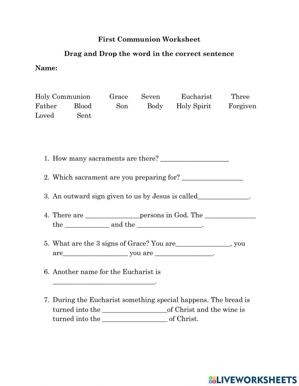 First Communion Worksheet | Live Worksheets - Worksheets Library for Free Printable First Communion Worksheets