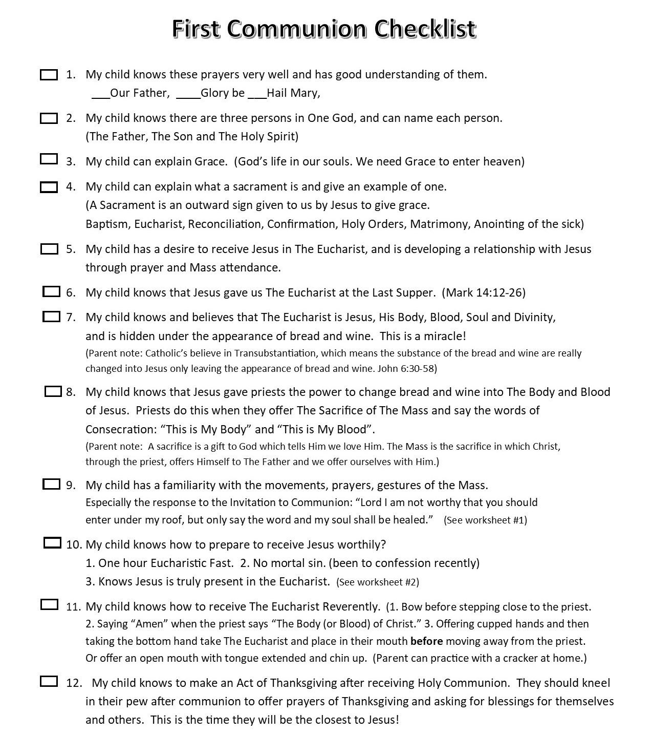 First Holy Communion Preparation – St. Bartholomew – St. Joseph for Free Printable First Communion Worksheets