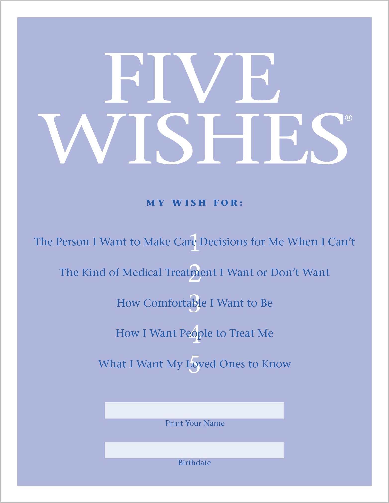For Myself · Five Wishes pertaining to Printable Five Wishes Document