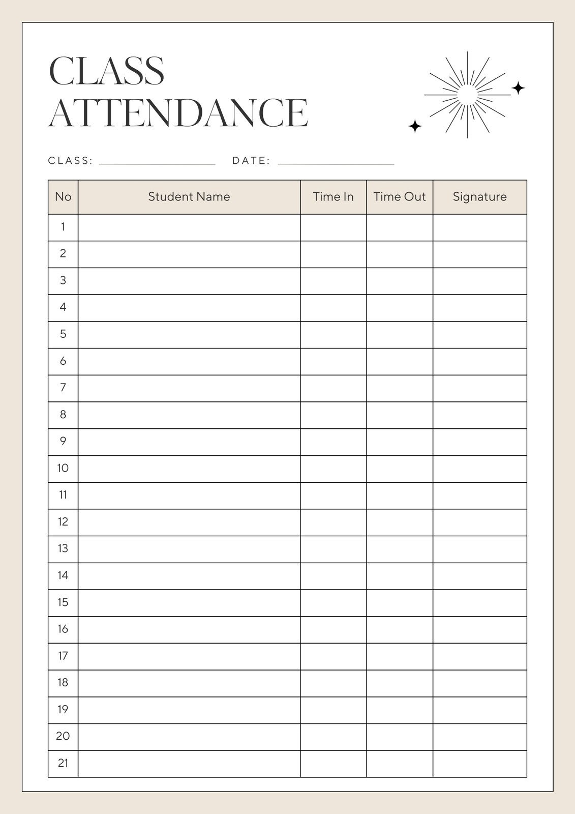 Free And Customizable Attendance Templates in Free Printable Attendance Sheet