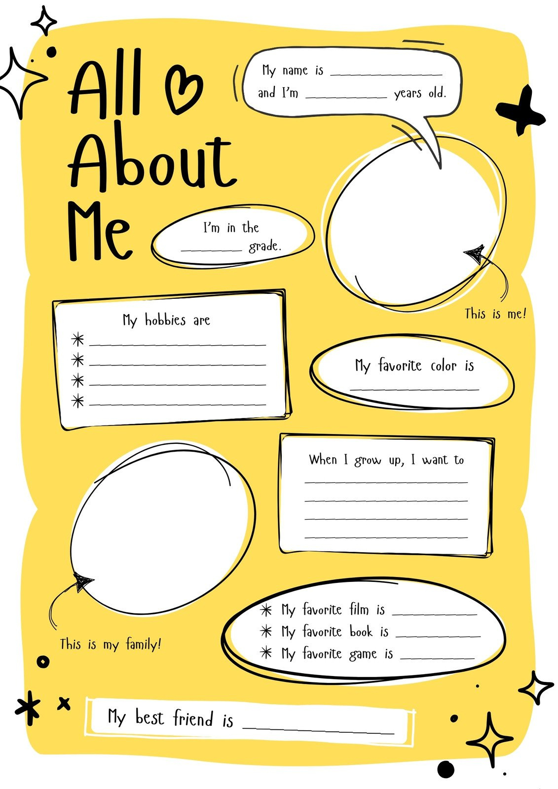 Free And Printable All About Me Worksheet Templates | Canva inside All About Me Banner Free Printable