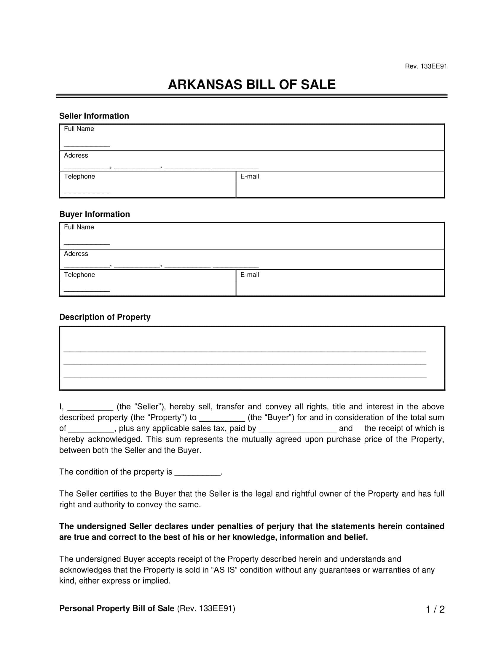 Free Arkansas Bill Of Sale Forms | Pdf & Word intended for Printable Bill Of Sale Arkansas