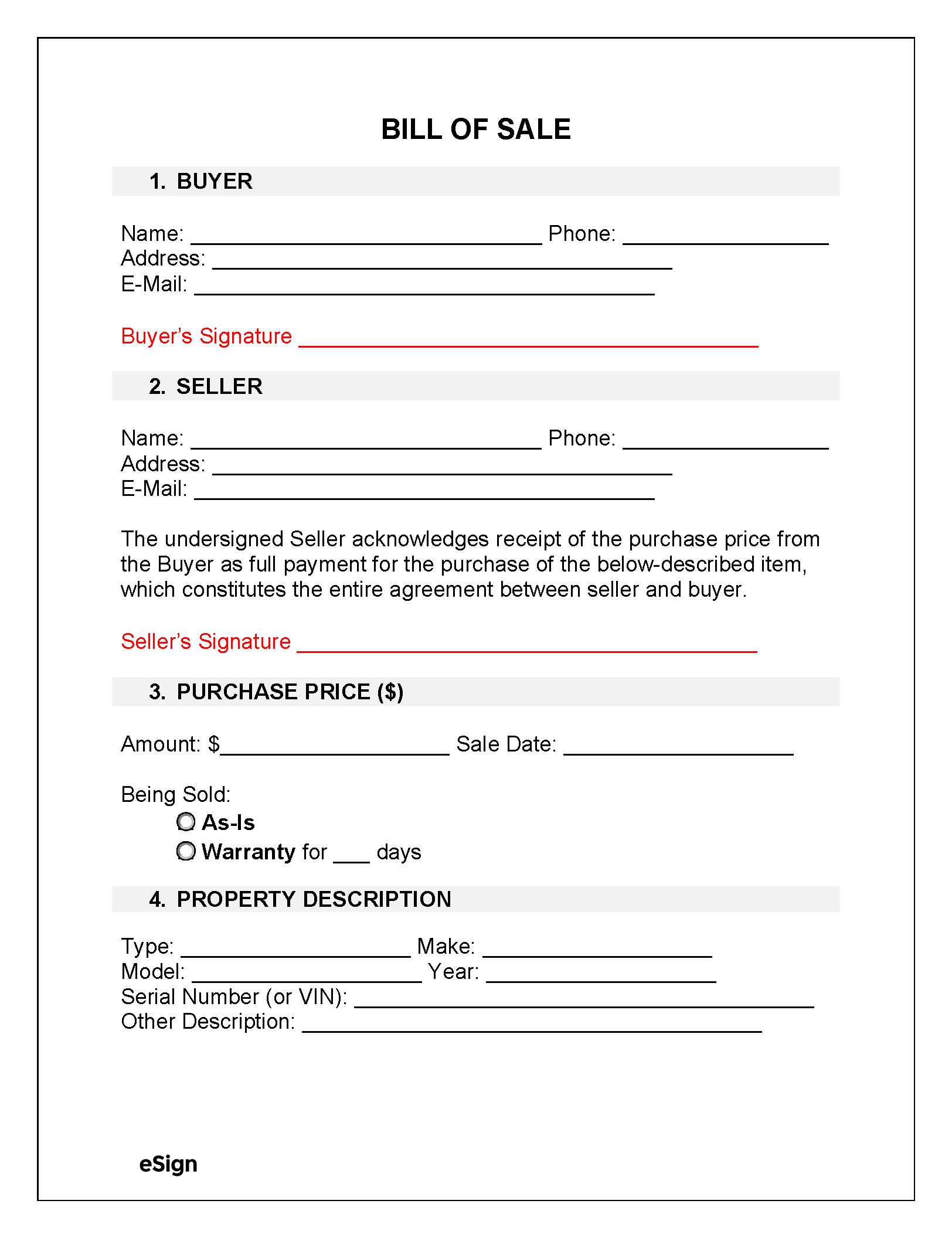 Free Bill Of Sale Forms (23) | Pdf | Word regarding Bill of Sale Template Printable