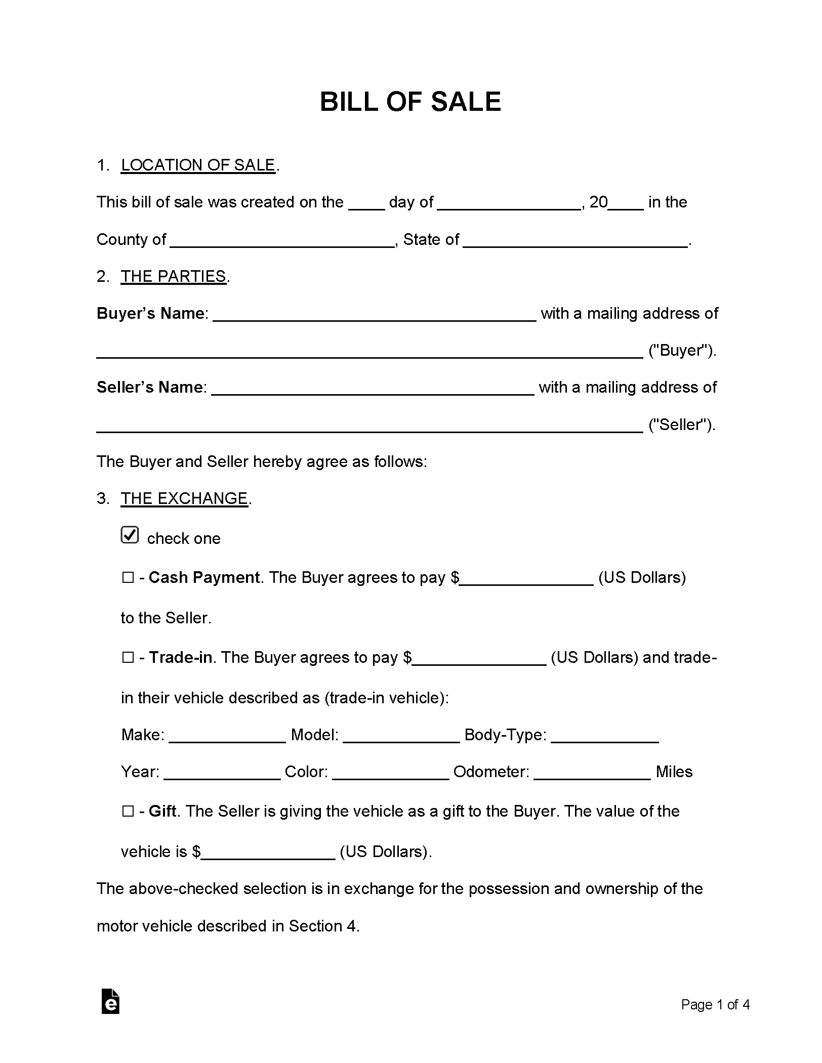 Free Bill Of Sale Forms (24) - Pdf | Word – Eforms within Free Printable Bill Of Sales