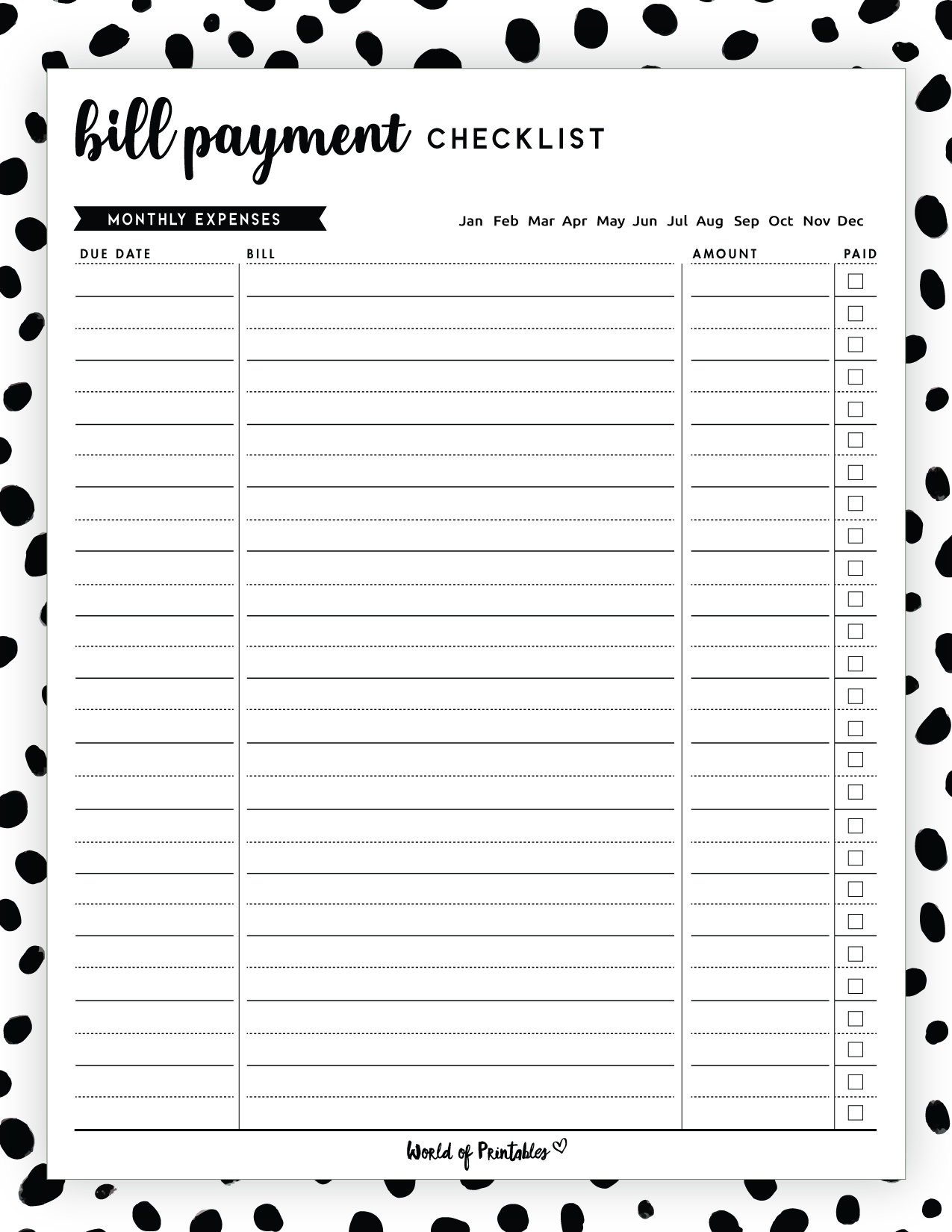 Free Bill Payment Checklist Pdf - World Of Printables with regard to Monthly Bill Payment Checklist Free Printable