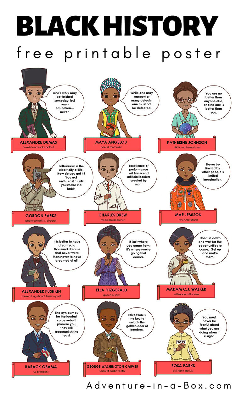 Free Black History Month Posters inside Black History Month Preschool Printables