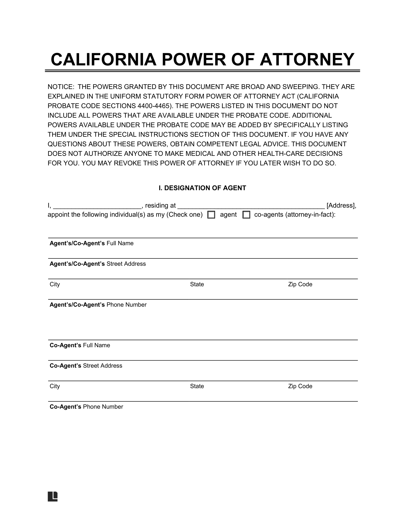 Free California Power Of Attorney Forms | Pdf & Word pertaining to Free Printable Medical Power of Attorney Form California