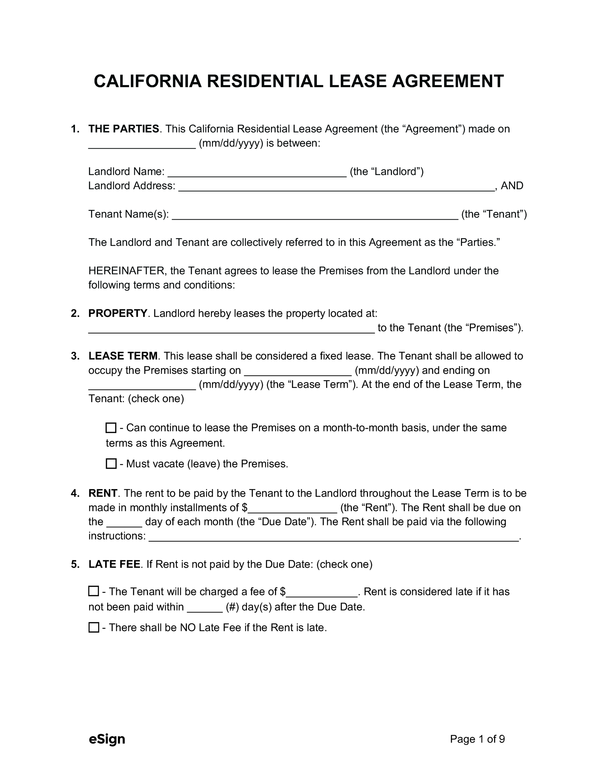 Free California Rental Lease Agreement Templates (6) | Pdf with Downloadable Printable California Rental Agreement