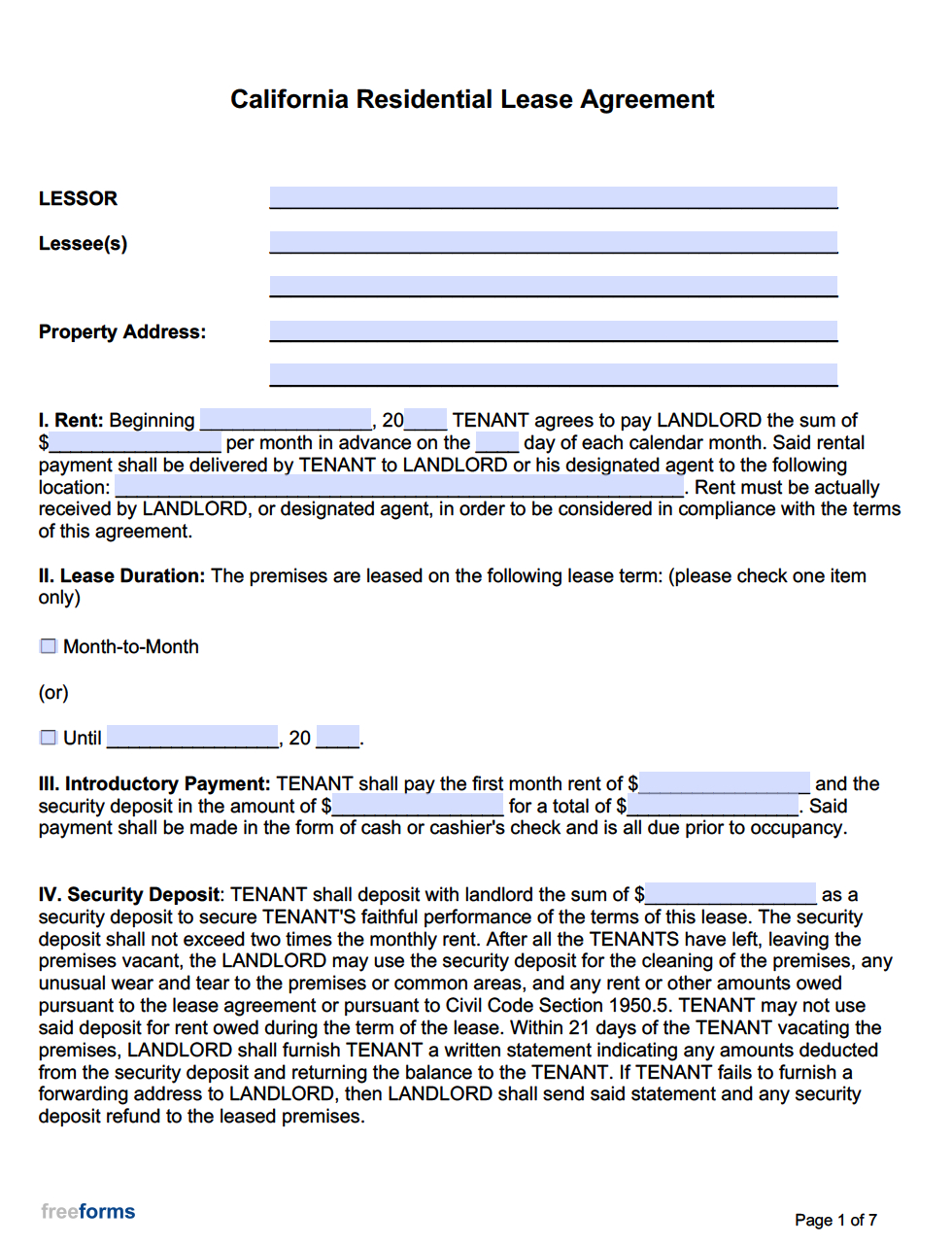 Free California Rental Lease Agreement Templates | Pdf | Word with regard to Downloadable Printable California Rental Agreement