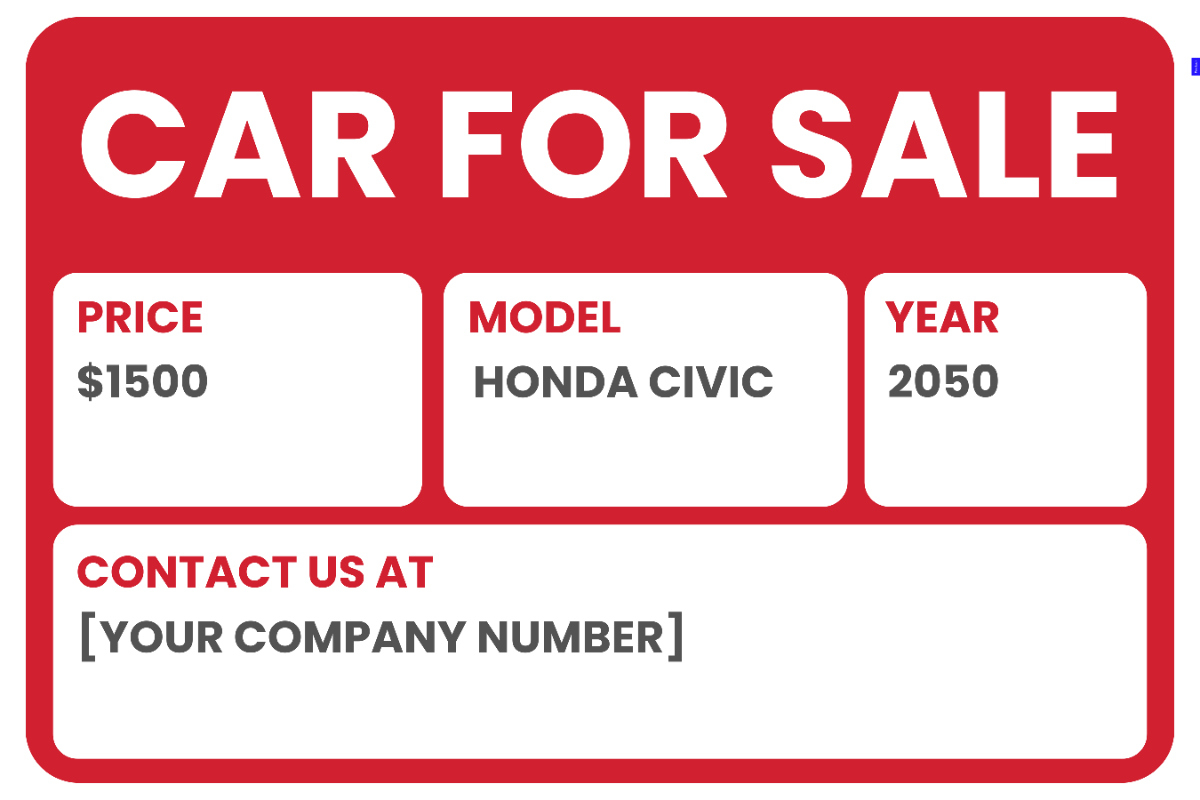 Free Car For Sale Sign Template To Edit Online with regard to Printable For Sale Sign For Car