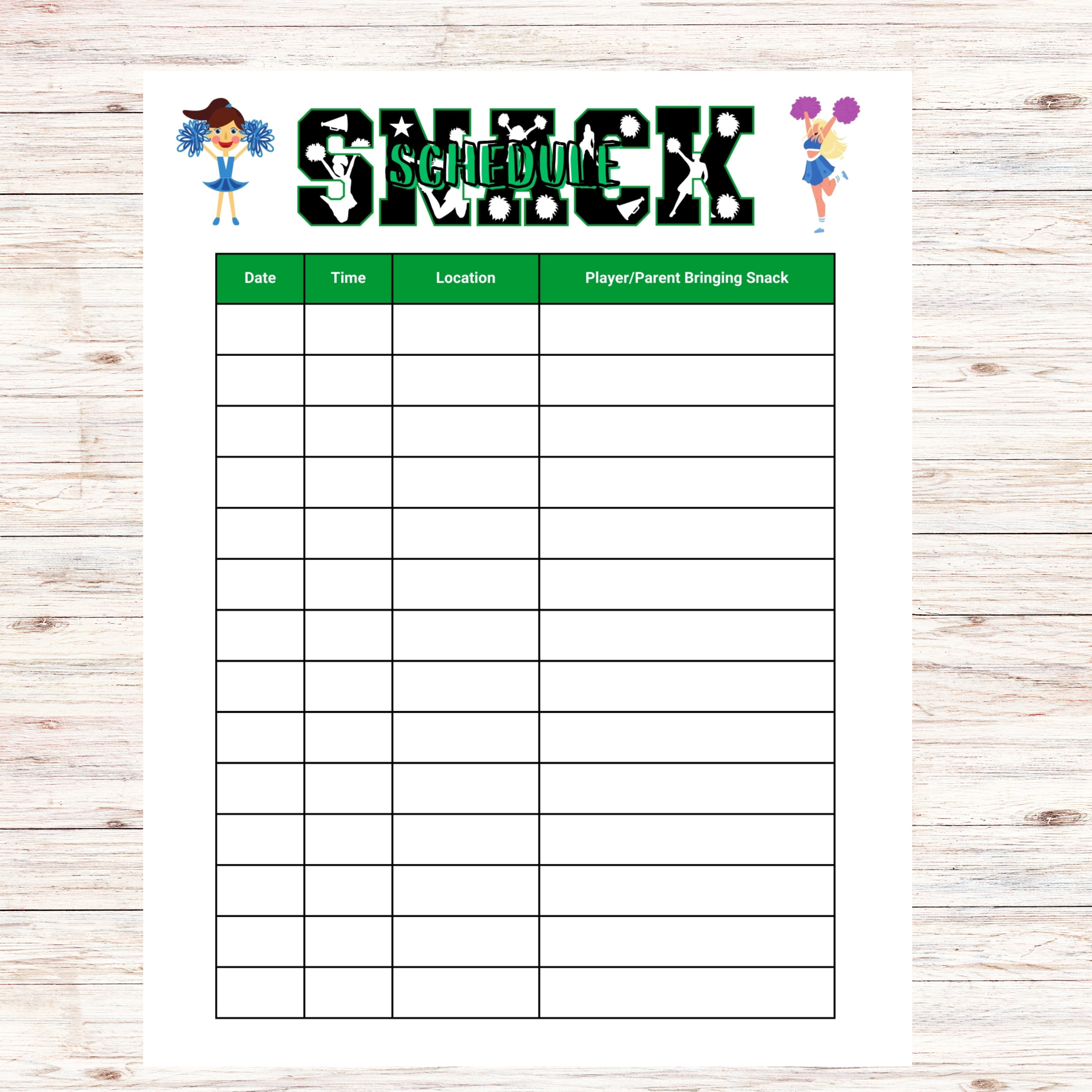 Free Cheer Snack Sign Up Sheet Printable (Instant Download) for Free Printable Snack Sign Up Sheet