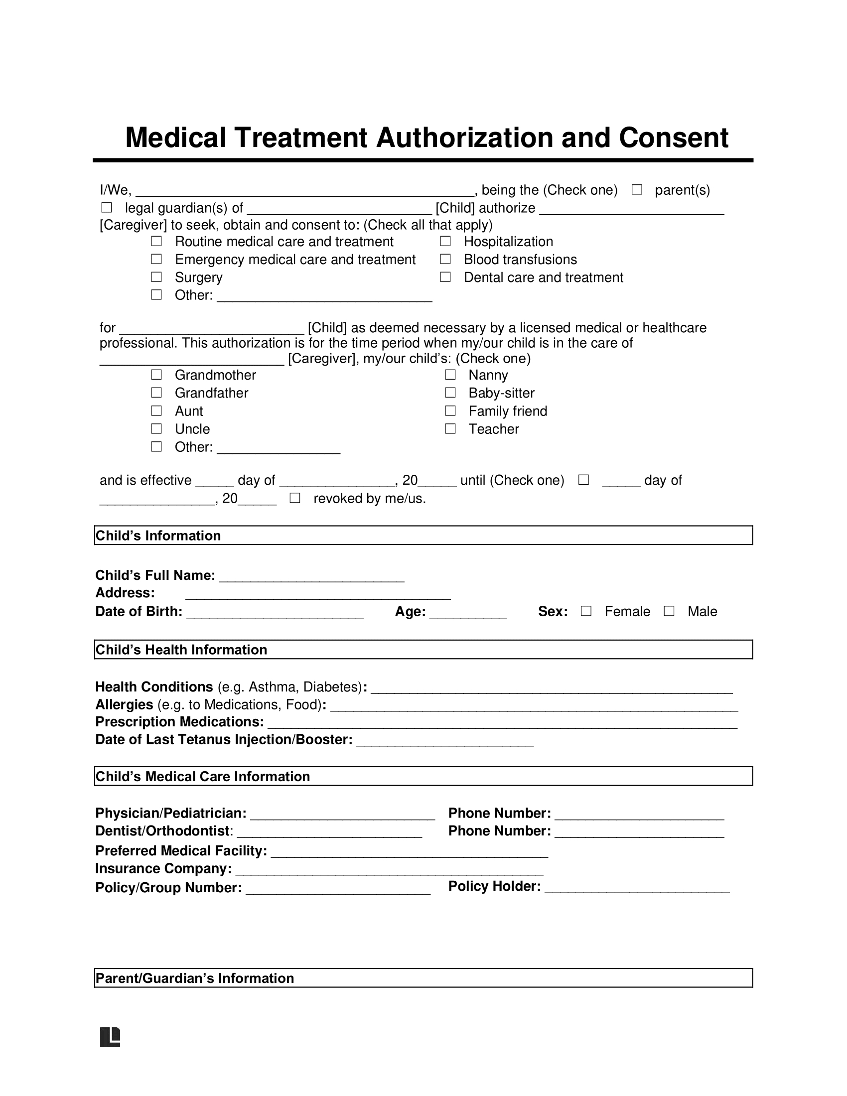 Free Child Medical Consent Form Template | Pdf & Word inside Printable Medical Consent Form For Minor