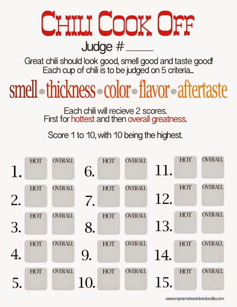Free Chili Cook Off Score Card - My Name Is Snickerdoodle for Chili Cook Off Printables Free