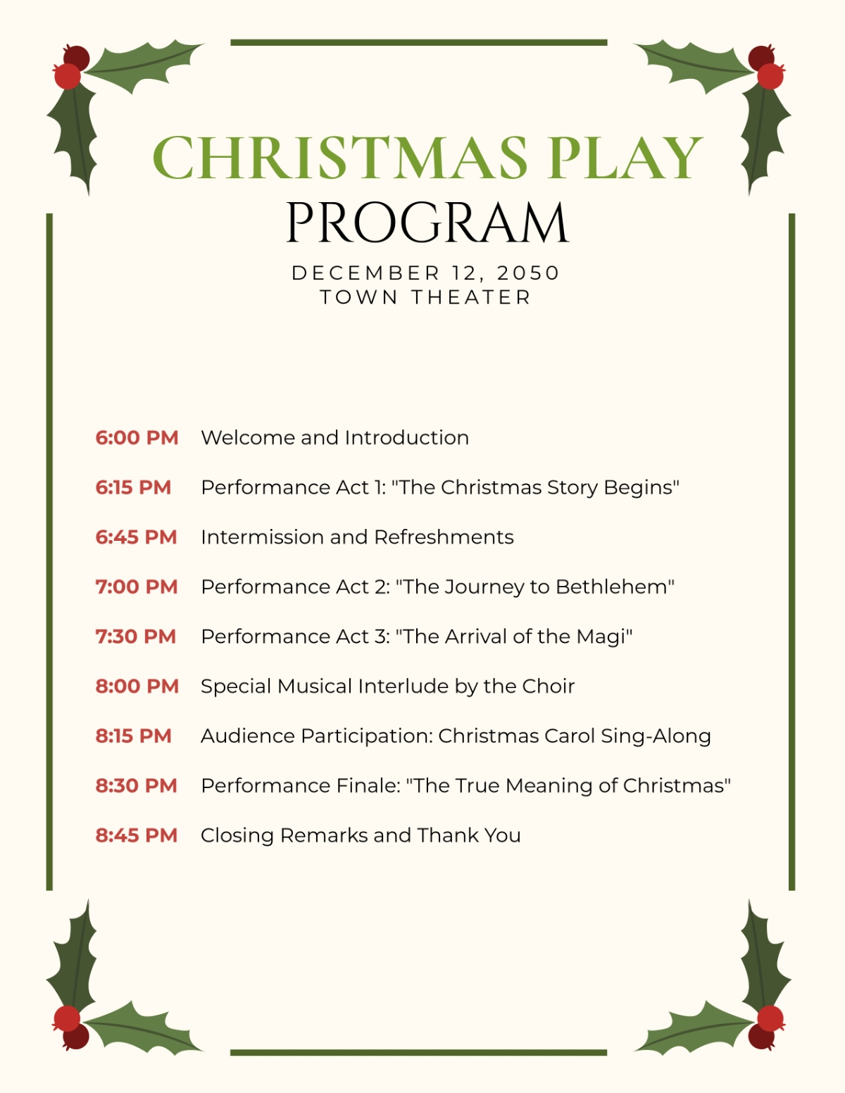 Free Christmas Play Program Template To Edit Online regarding Free Printable Christmas Plays Church