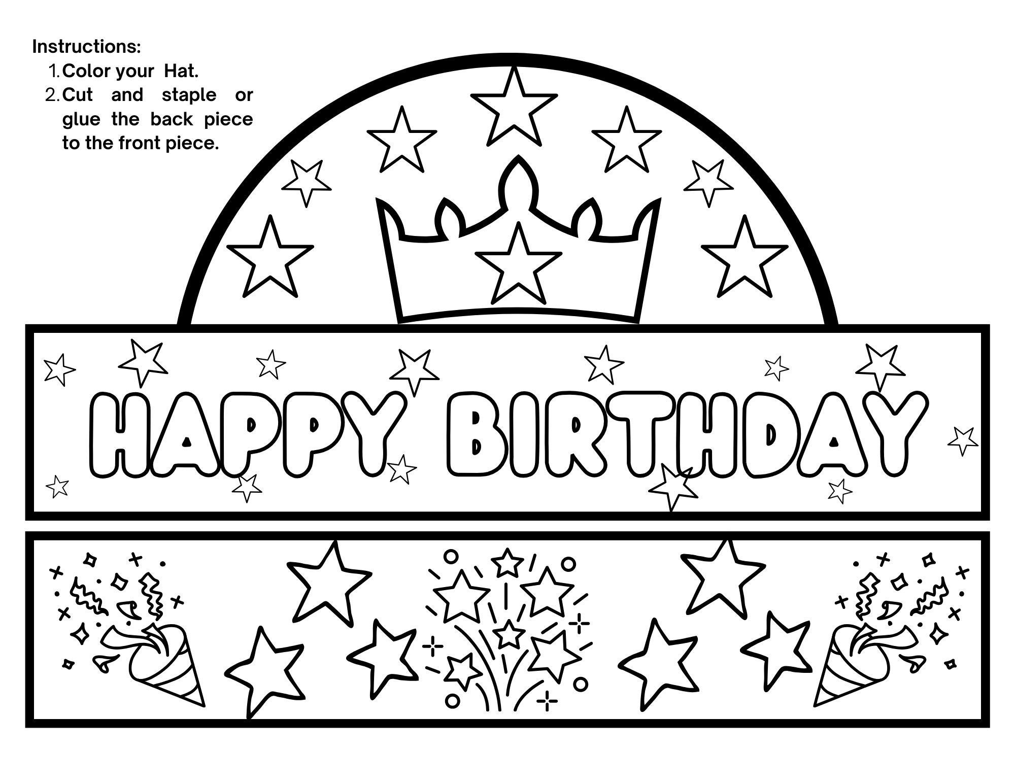 Free Color Happy Birthday Crown Editable & Printable Hat Craft within Free Printable Happy Birthday Crown Printable