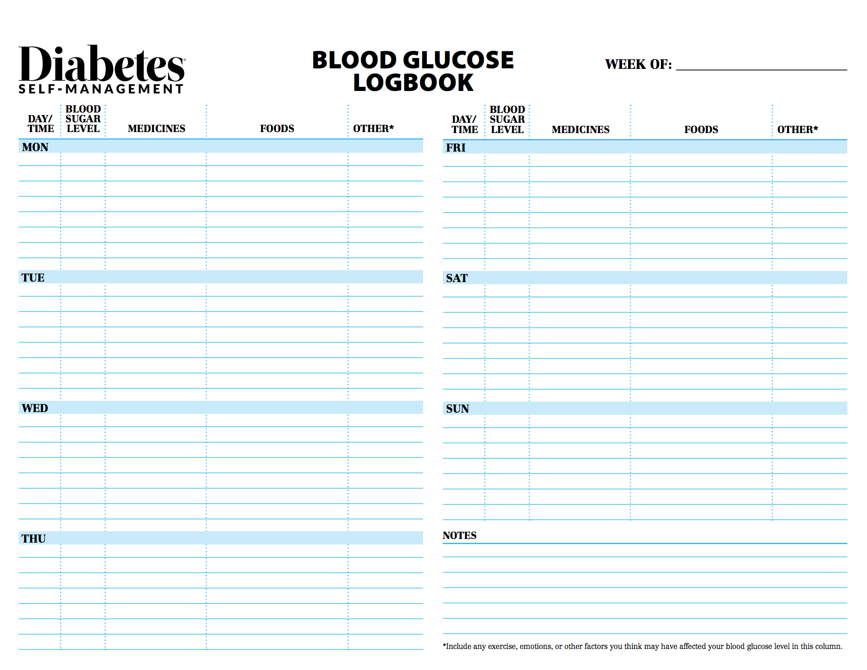Free Diabetes Logbook - Diabetes Self-Management inside Diabetes Log Sheet Free Printable
