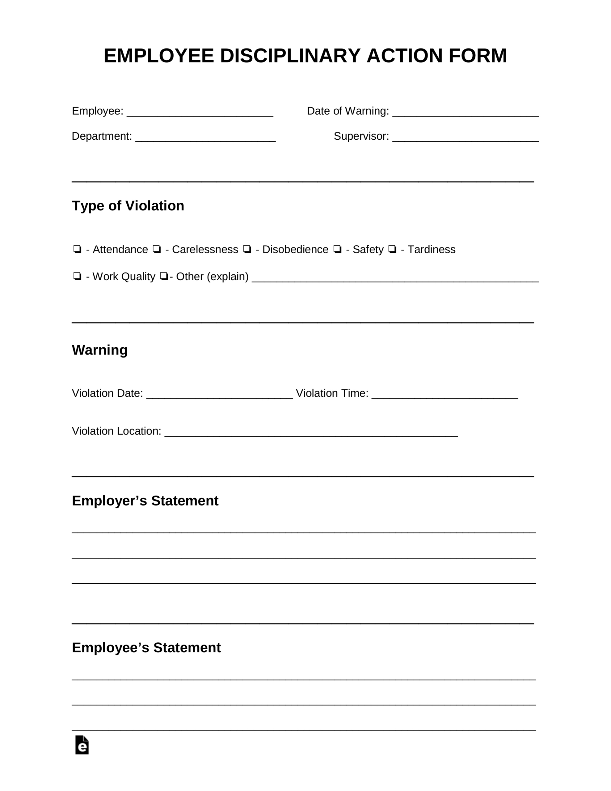 Free Employee Disciplinary Action (Discipline) Form - Pdf | Word intended for Free Printable Disciplinary Action Form