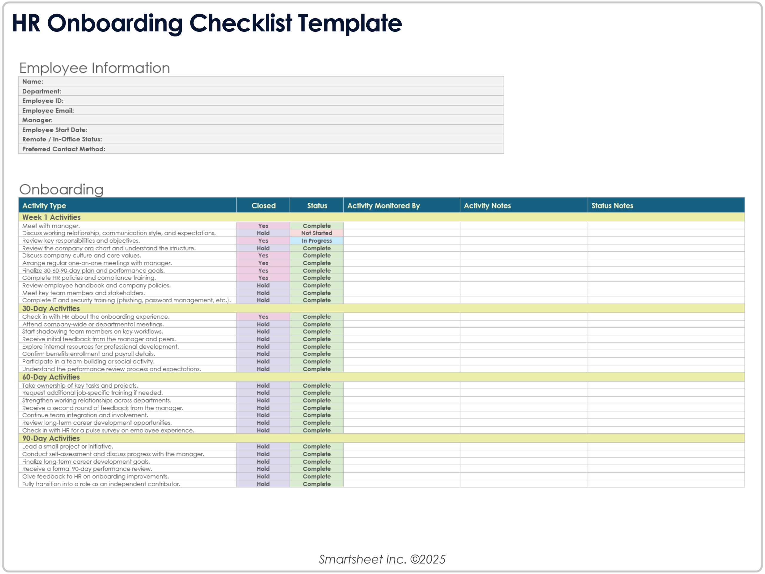 Free Employee Onboarding Templates regarding Printable New Employee Checklist Template