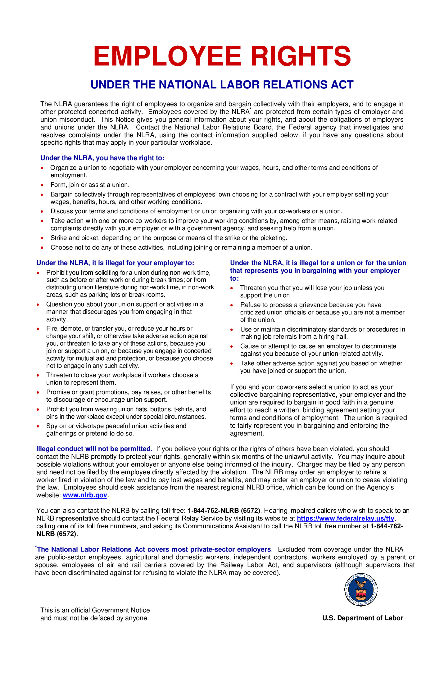 Free Federal Nlra Employee Rights Labor Law Poster 2026 within Printable Federal Labor Law Posters