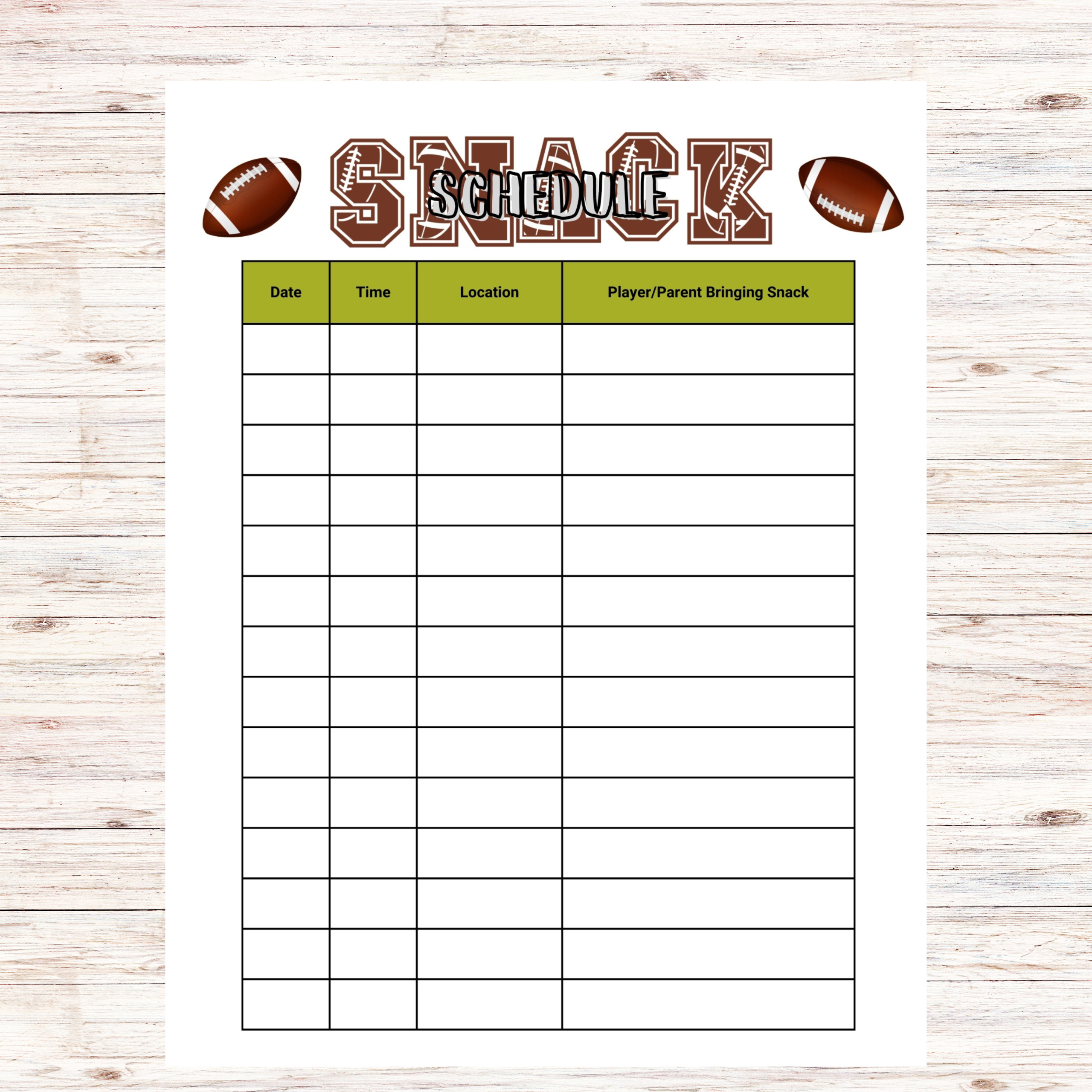 Free Football Snack Sign Up Sheet Printable (Instant Download) regarding Free Printable Snack Sign Up Sheet