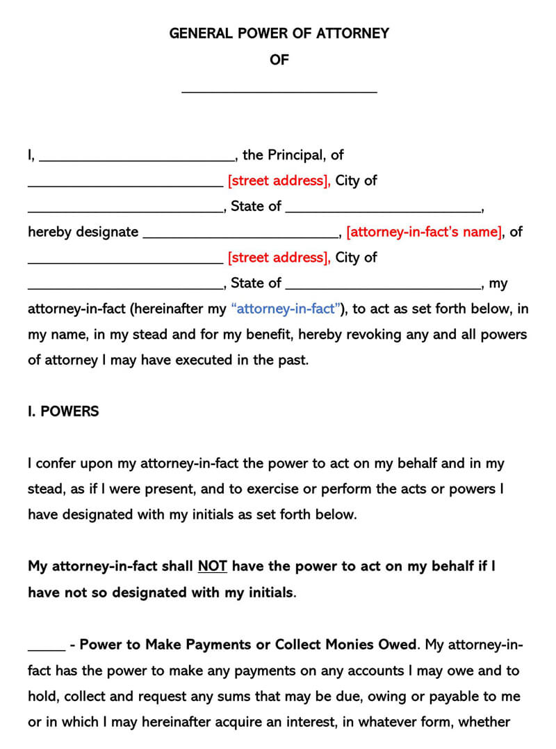 Free General Power Of Attorney Forms (Word, Pdf) with regard to Free Printable General Power of Attorney Form