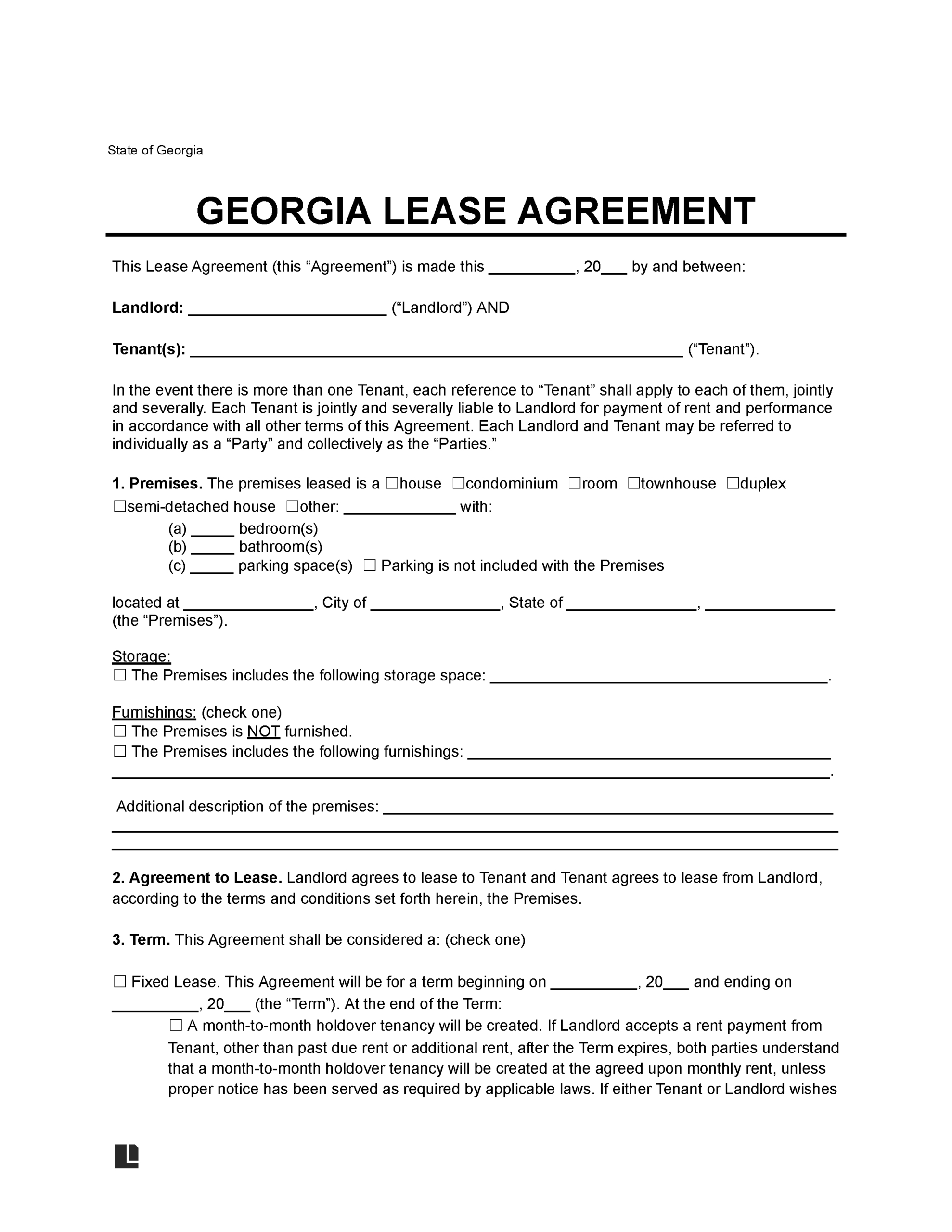 Free Georgia Lease Agreement Templates | Pdf & Word for Free Printable Georgia Lease Agreement