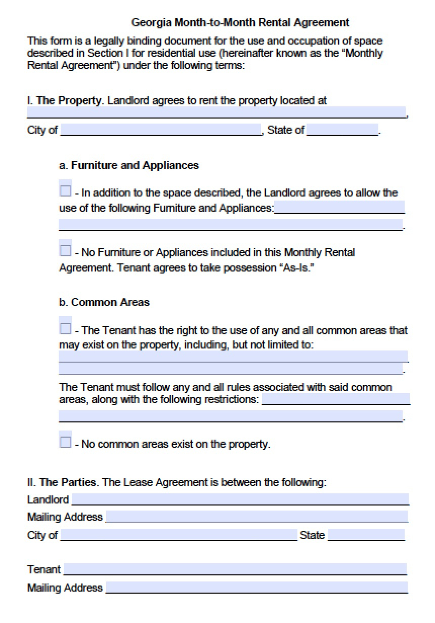 Free Georgia Rental Lease Agreement Templates | Pdf | Word in Free Printable Georgia Lease Agreement