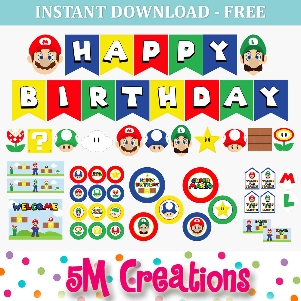 Free Mario Inspired Party Printable Decorations – Instant Download throughout Super Mario Printables Free